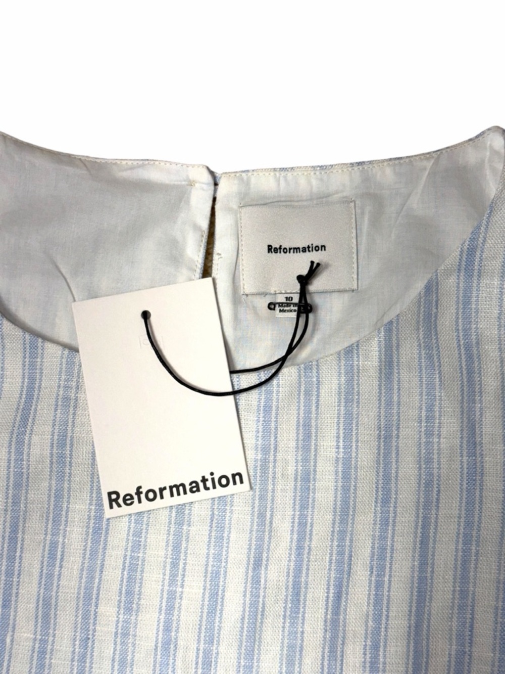 Reformation Jessi Blue & White Striped Linen Mini Dress Womans 10 - Picture 5 of 9